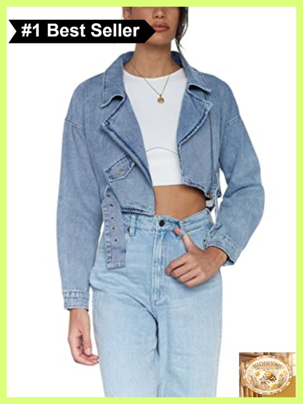 Cropped Denim Blazer Jacket Zip Up Belted Moto Jean Coat Loose Fit